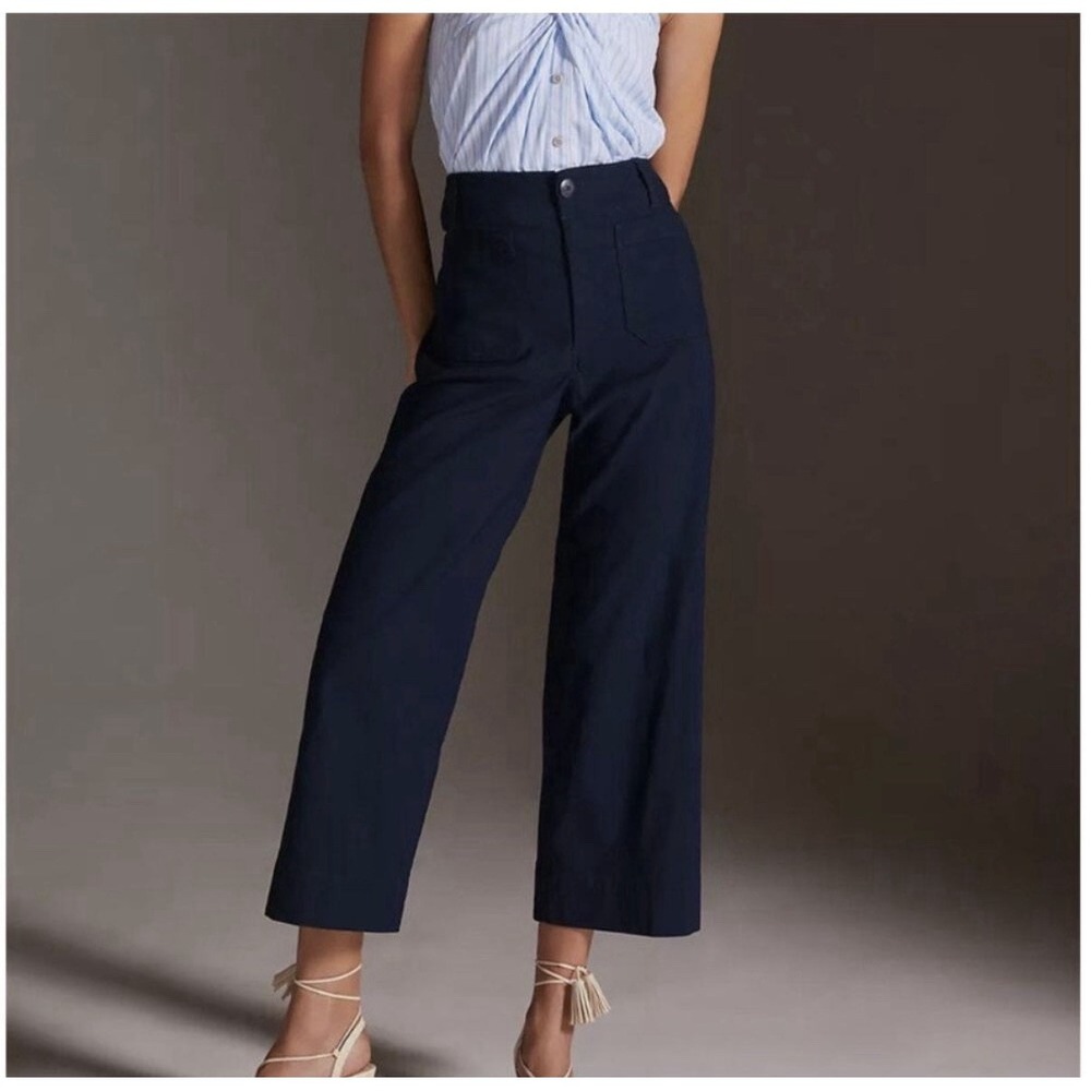 Maeve Women's Size 25 Navy Blue Linen Blend The Colette Wide Leg Stretch Pants